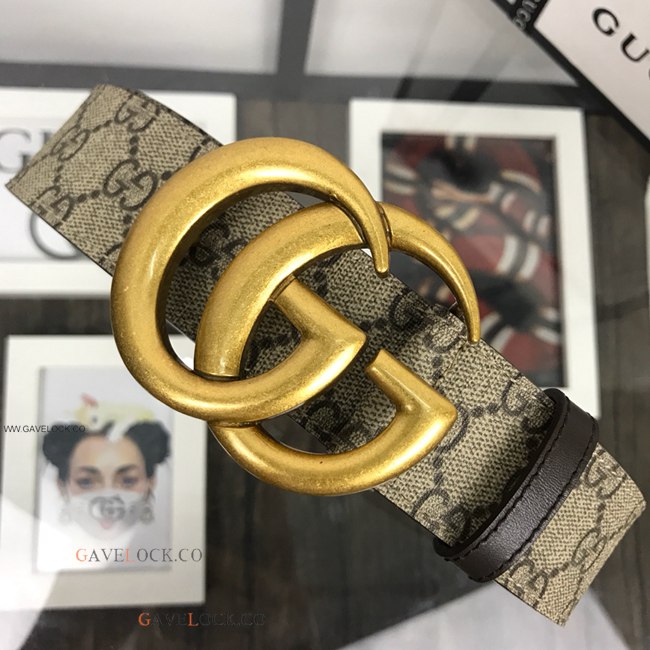 Gucci Belt Classic PVC Brown Monogram Polish Gold GG Buckle